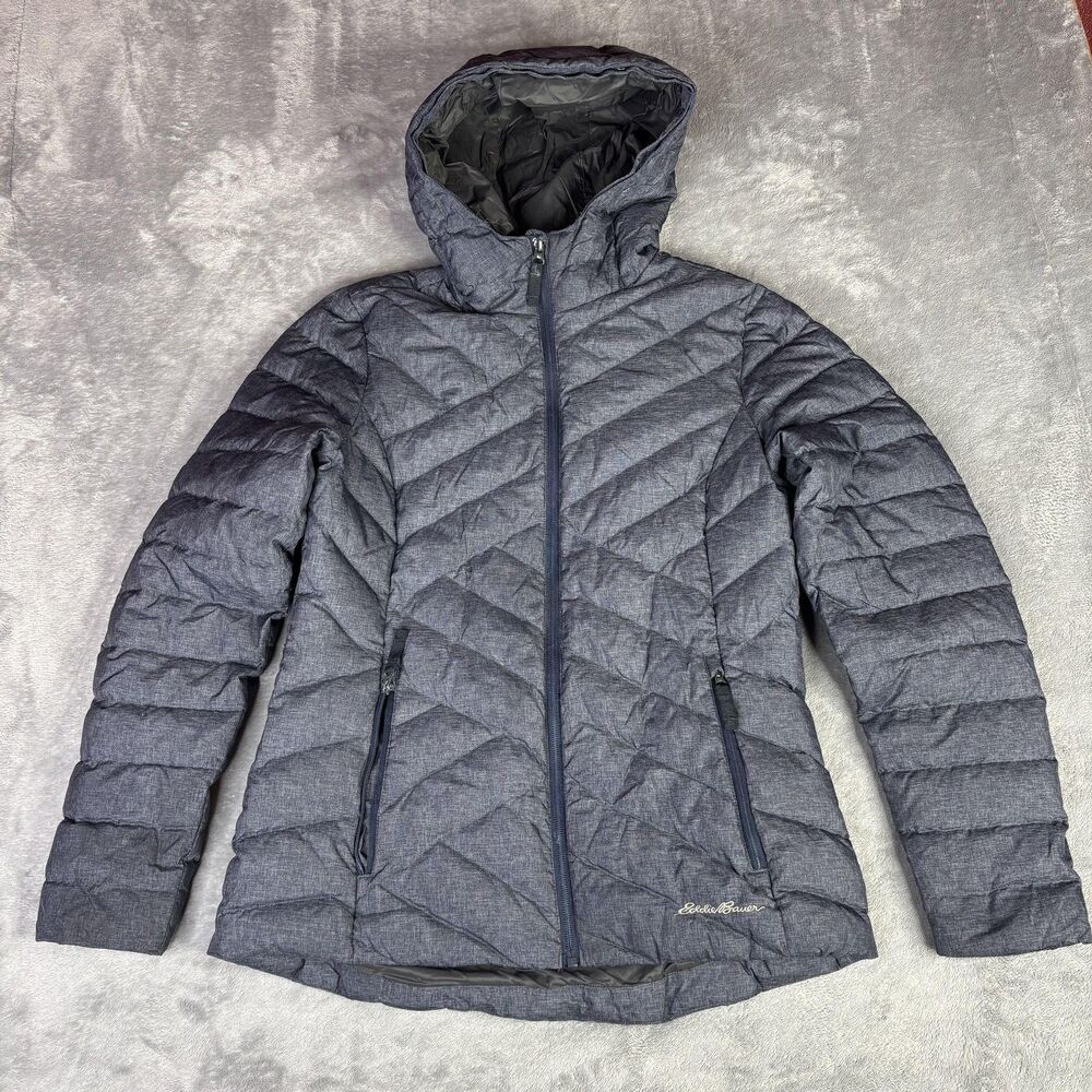 Eddie Bauer Jacket Womens S Gray Hooded Puffer‎ Insulated Lined Zip Pockets